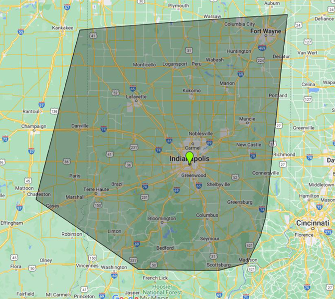 Indiana map service areas